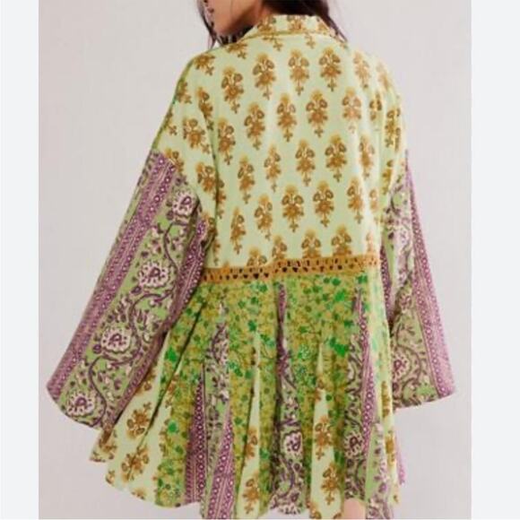 NEW Free People Hazy Baby printed boho swing mini dress tunic top in Sweet Mint - Picture 2 of 15